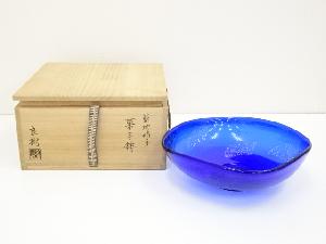 上野良樹造　藍地硝子菓子鉢（共箱）
